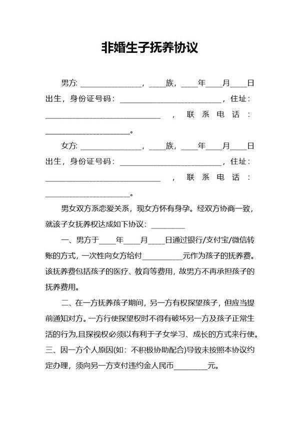 非婚生子抚养协议