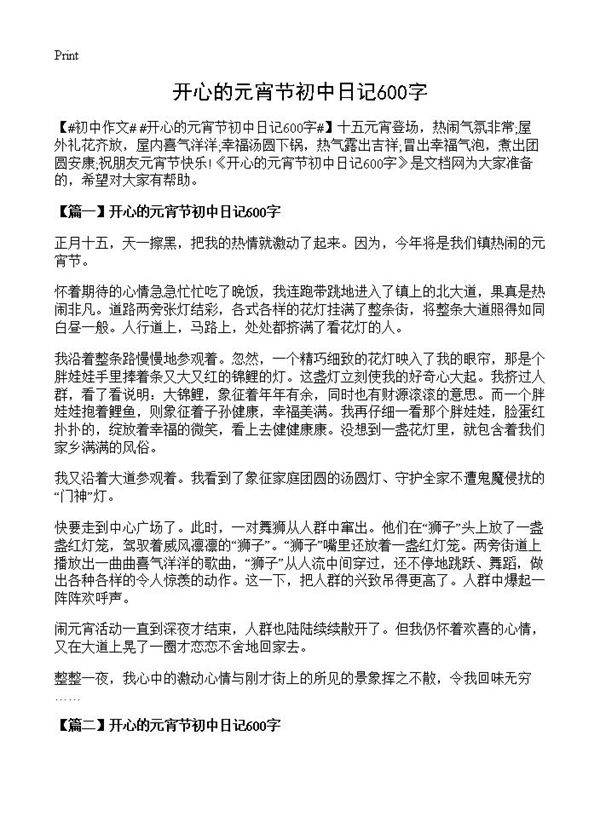 开心的元宵节初中日记600字