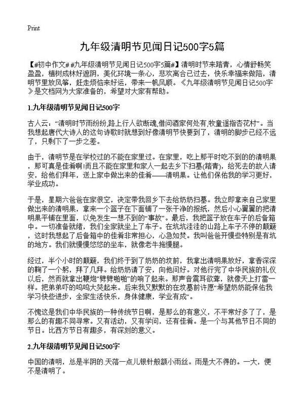 九年级清明节见闻日记500字5篇