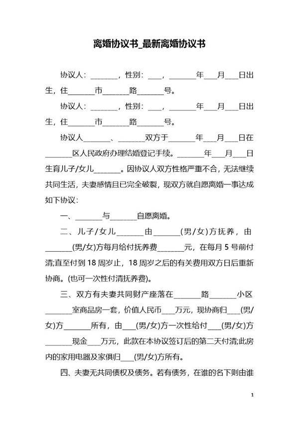 离婚协议书模板6