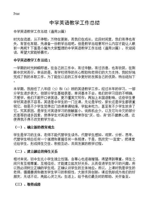 中学英语教学工作总结20篇