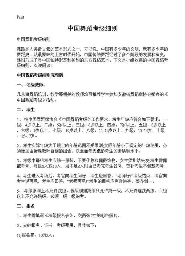 中国舞蹈考级细则