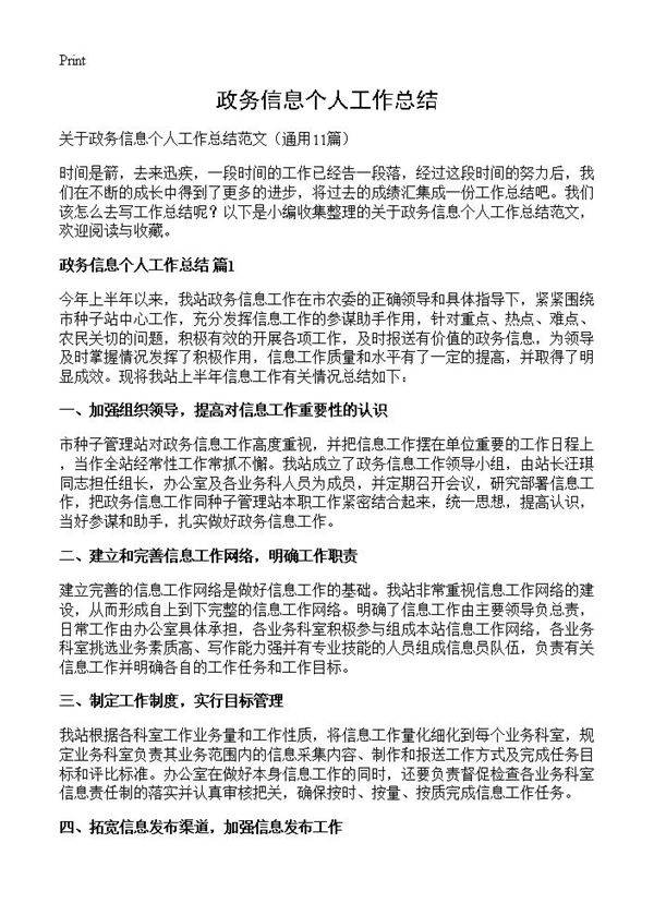 政务信息个人工作总结11篇