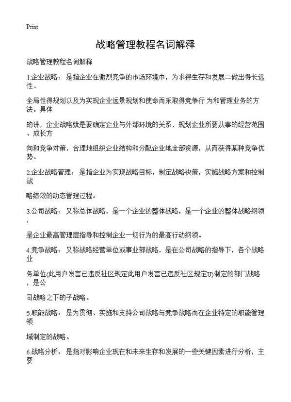 战略管理教程名词解释