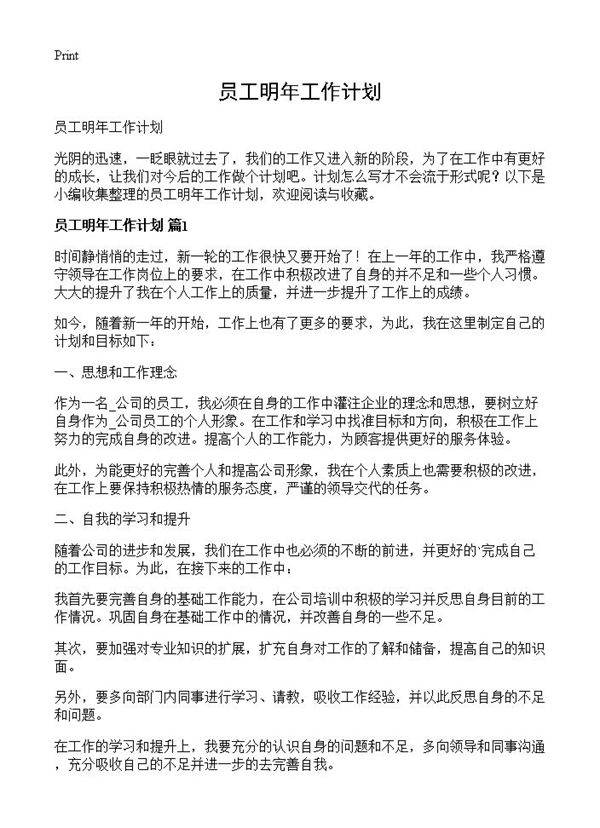 员工明年工作计划