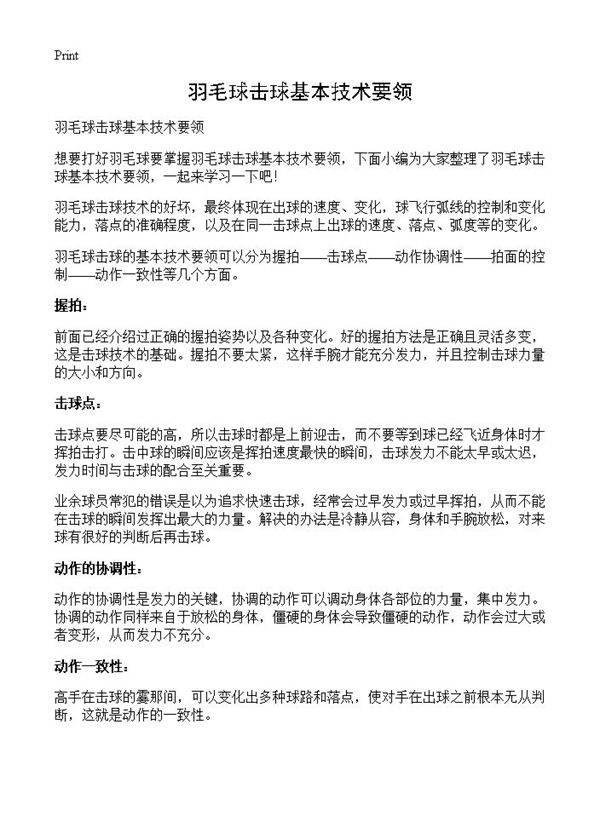 羽毛球击球基本技术要领