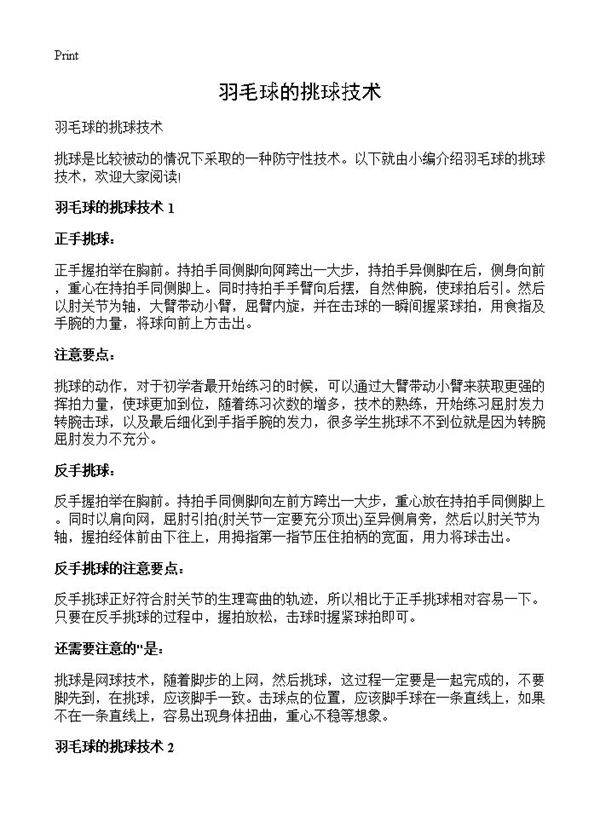 羽毛球的挑球技术