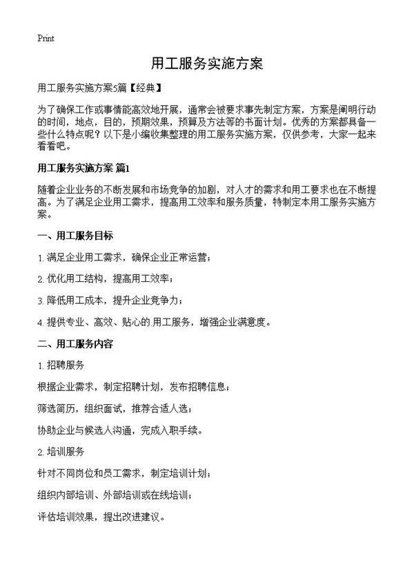 用工服务实施方案