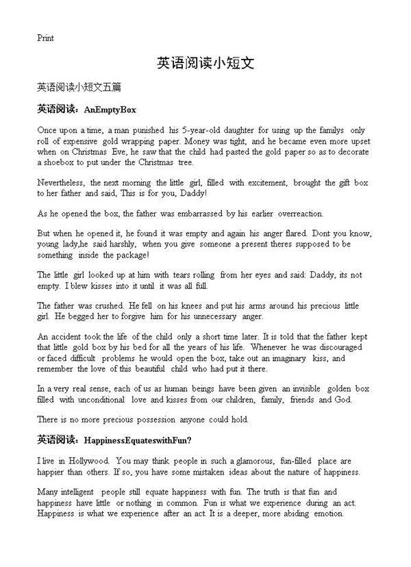 英语阅读小短文