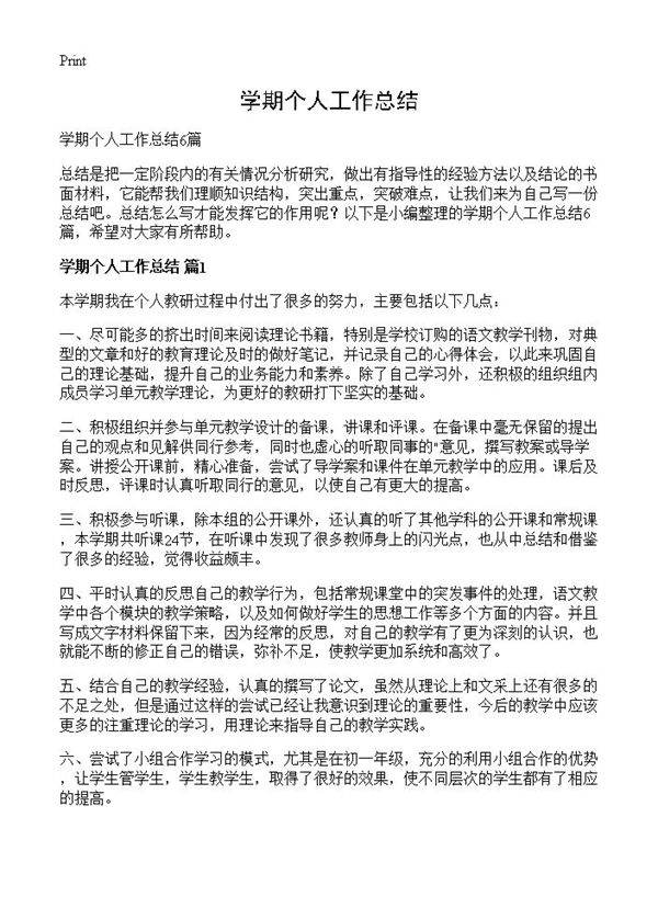 学期个人工作总结