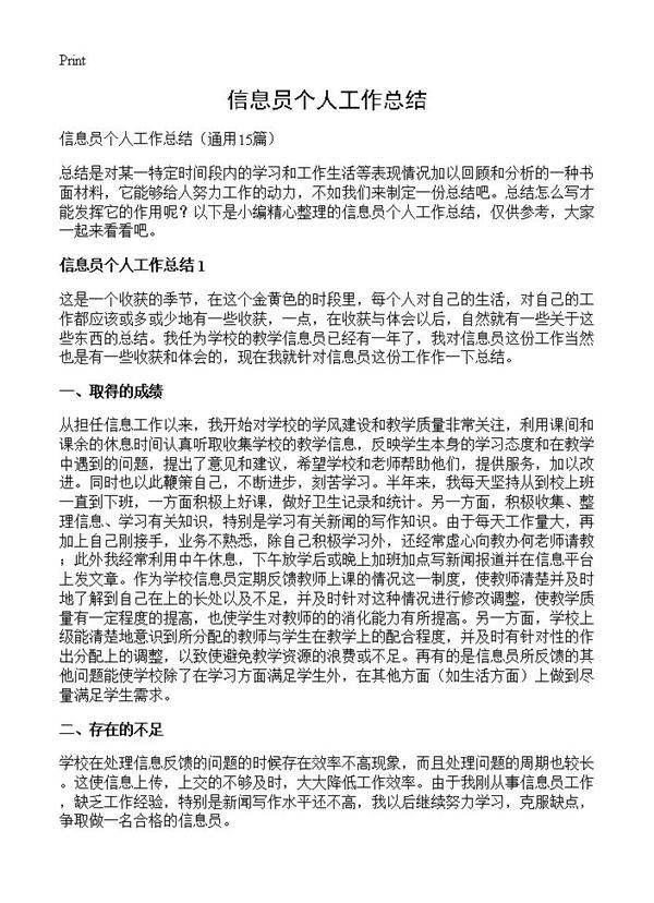 信息员个人工作总结15篇