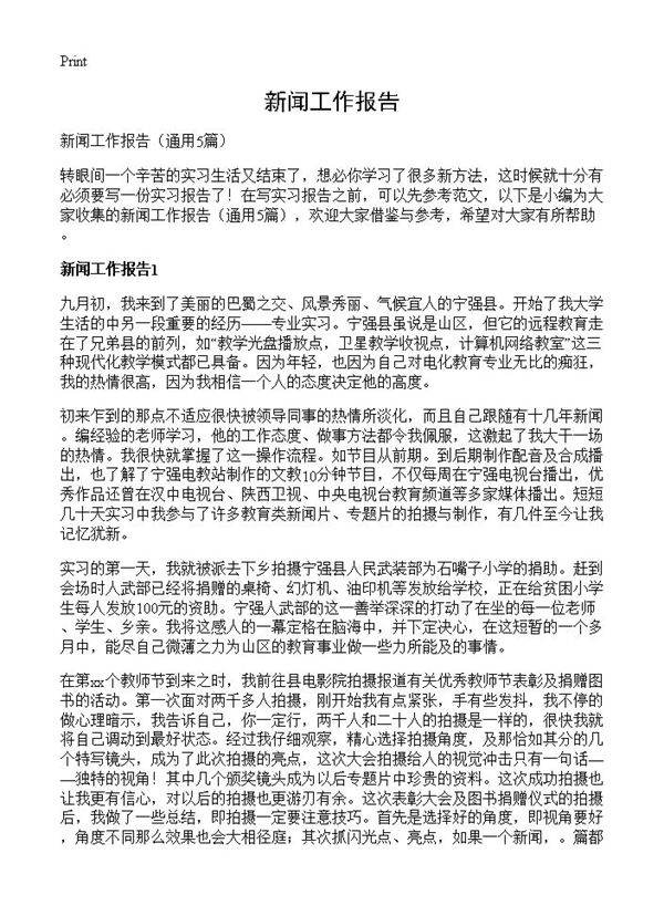 新闻工作报告5篇