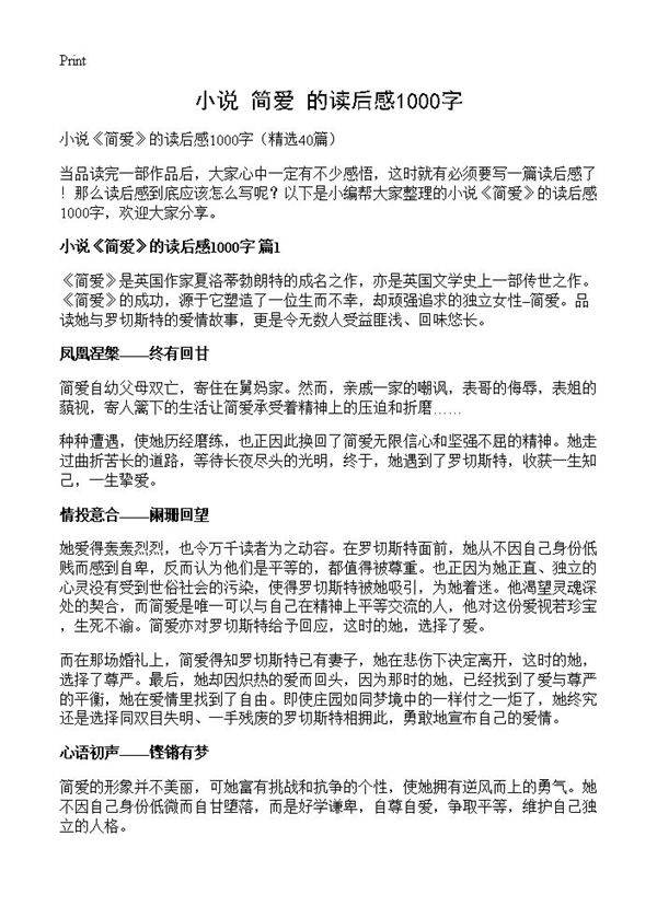 小说《简爱》的读后感1000字40篇
