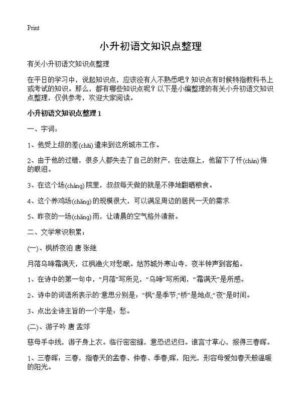 小升初语文知识点整理