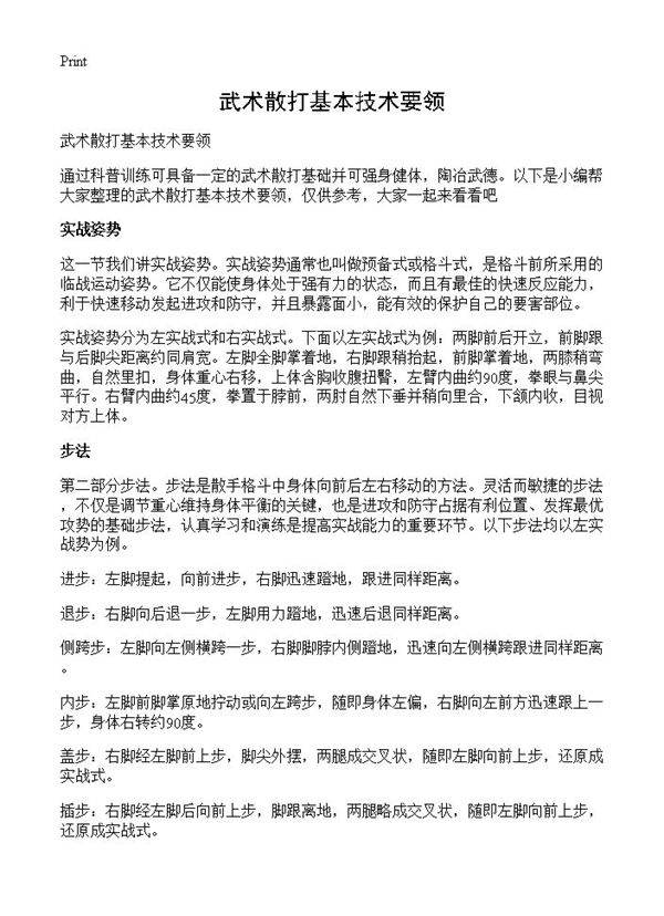 武术散打基本技术要领