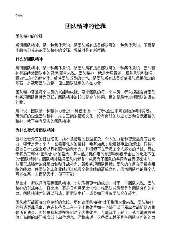 团队精神的诠释