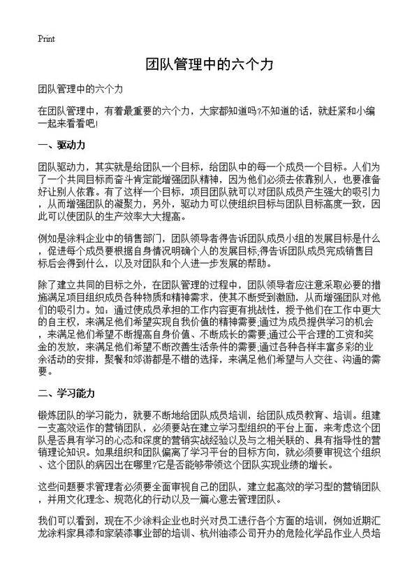 团队管理中的六个力