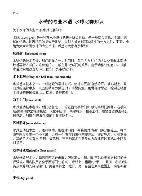 水球的专业术语-水球比赛知识