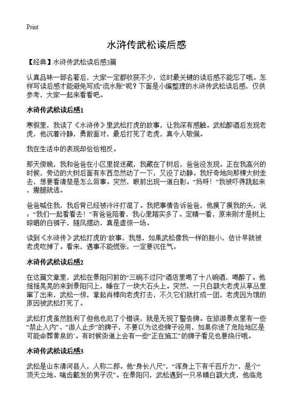 水浒传武松读后感