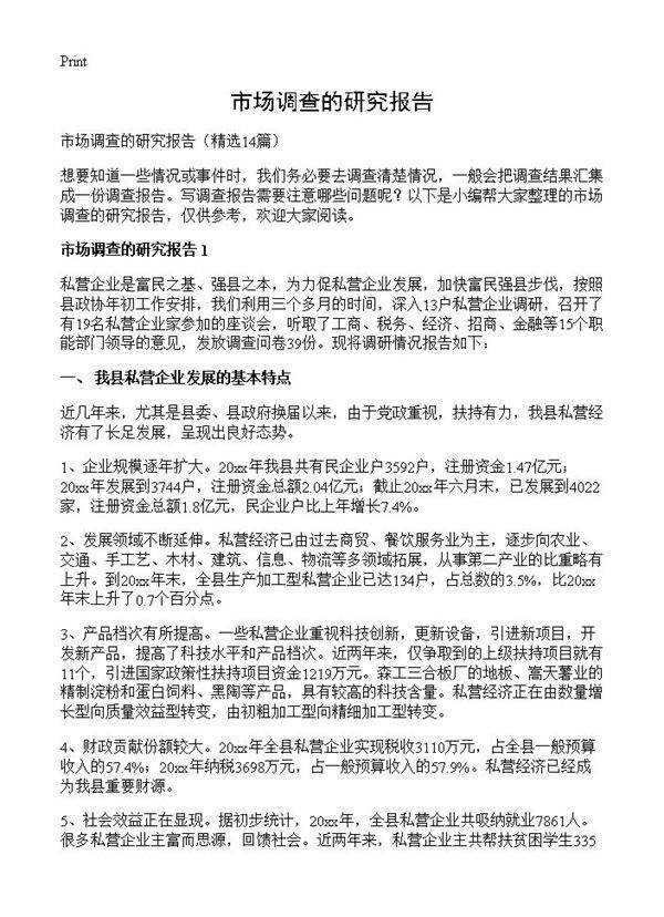 市场调查的研究报告14篇