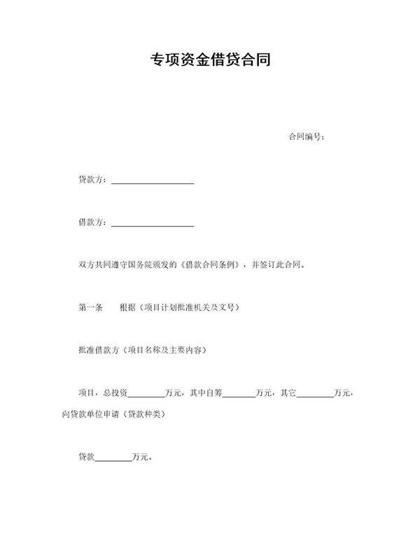 专项资金借贷合同模板