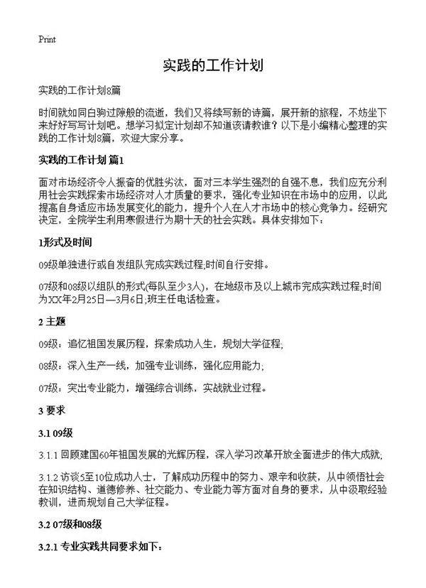 实践的工作计划