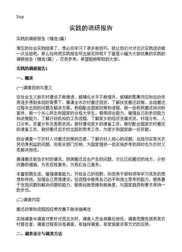 实践的调研报告5篇
