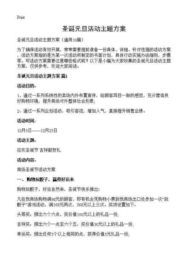 圣诞元旦活动主题方案10篇