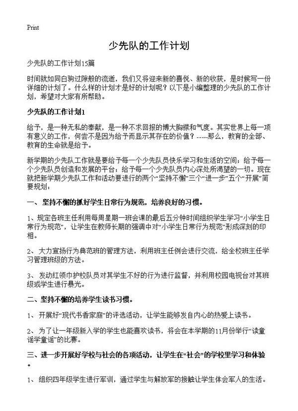 少先队的工作计划