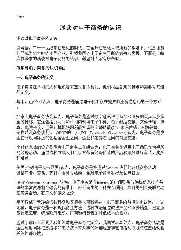 浅谈对电子商务的认识