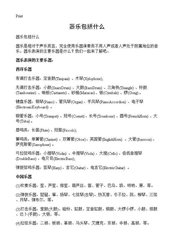 器乐包括什么