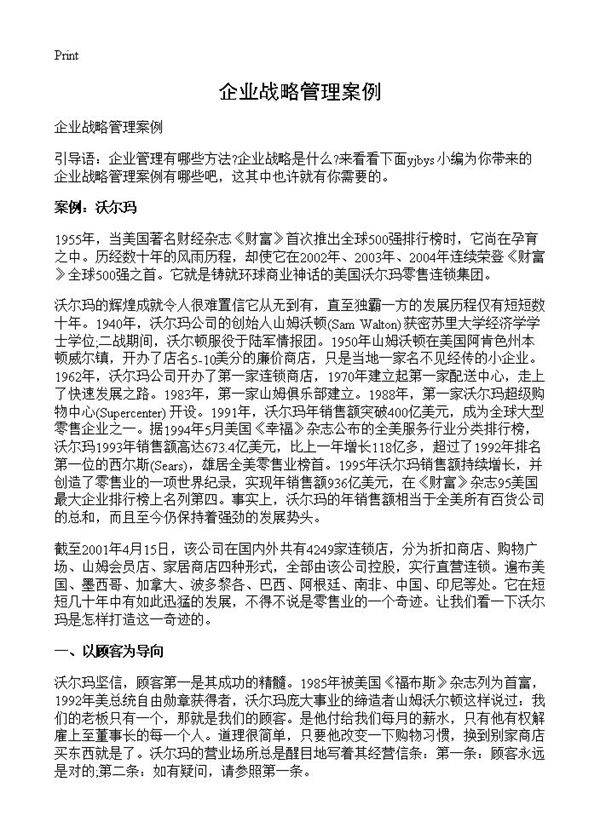 企业战略管理案例