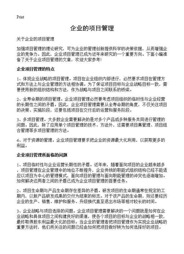 企业的项目管理