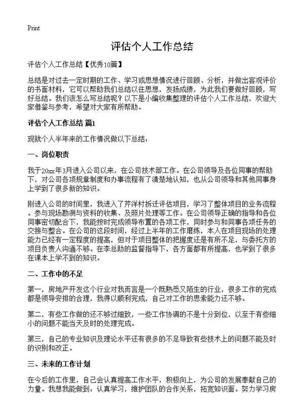 评估个人工作总结
