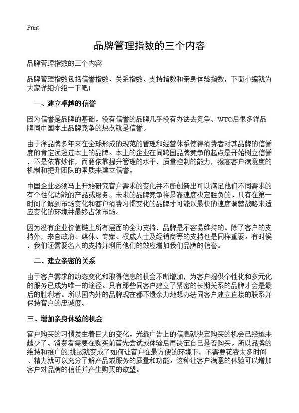 品牌管理指数的三个内容