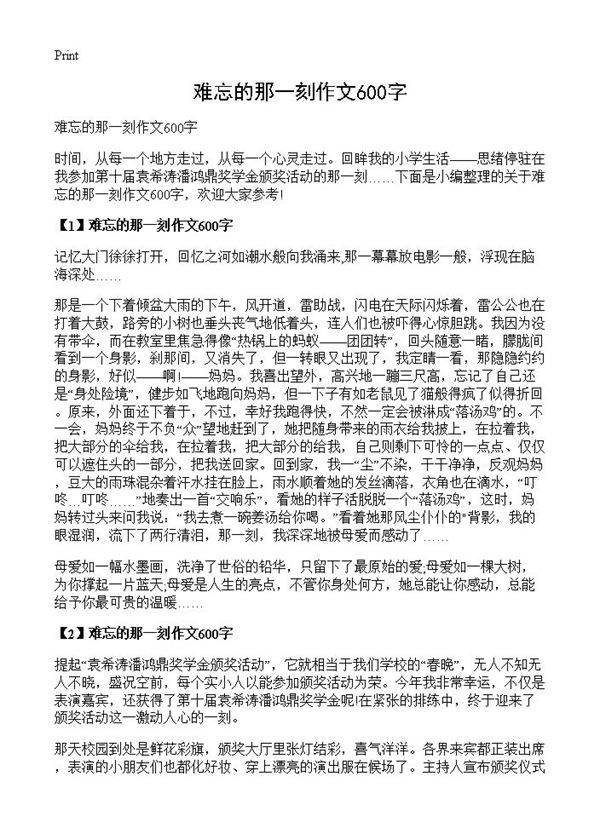 难忘的那一刻作文600字