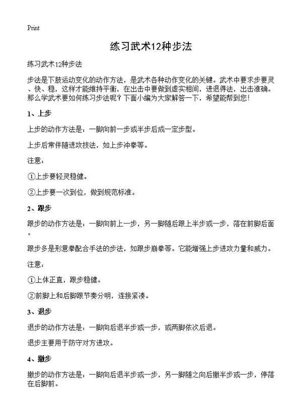 练习武术12种步法