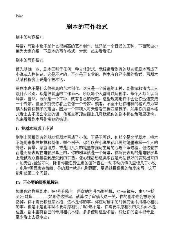 剧本的写作格式