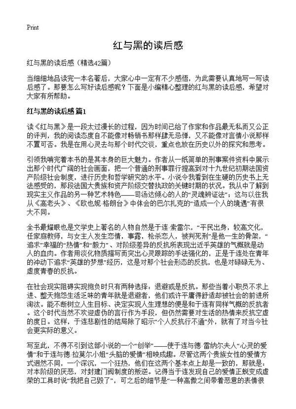 红与黑的读后感42篇