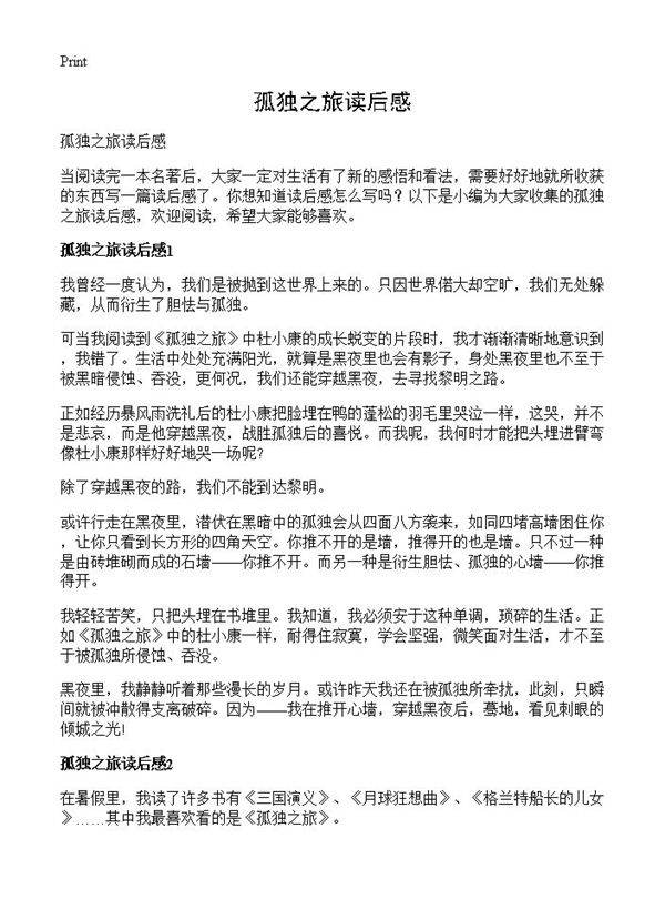 孤独之旅读后感