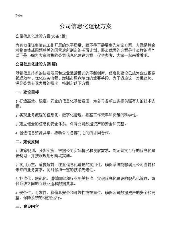 公司信息化建设方案5篇