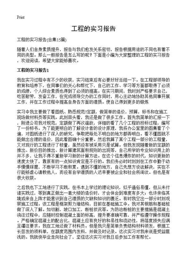 工程的实习报告15篇