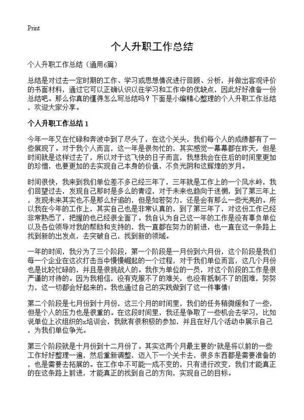 个人升职工作总结6篇