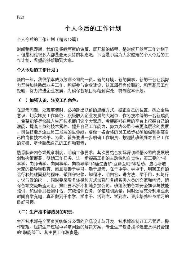 个人今后的工作计划12篇