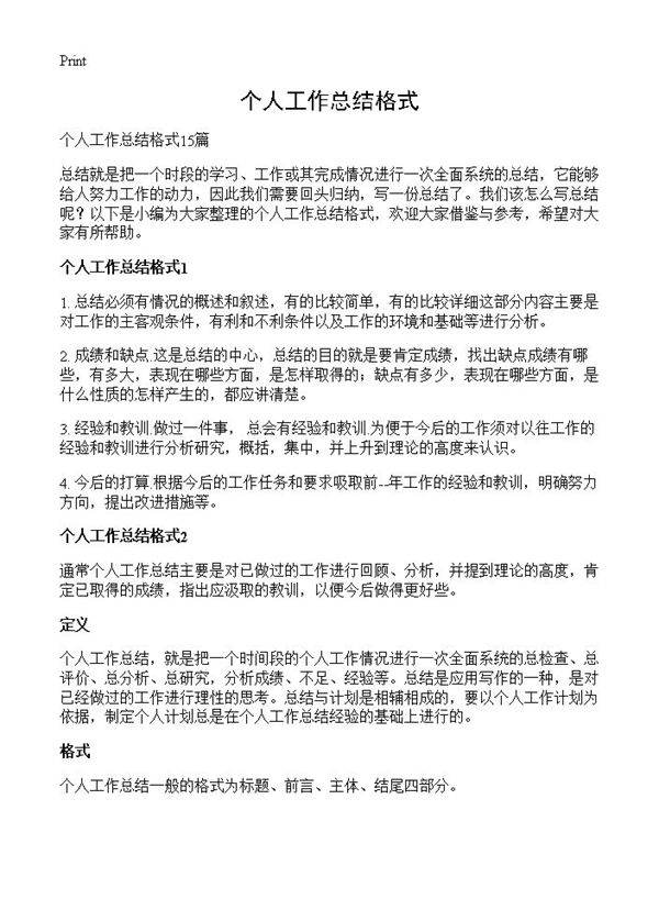 个人工作总结格式