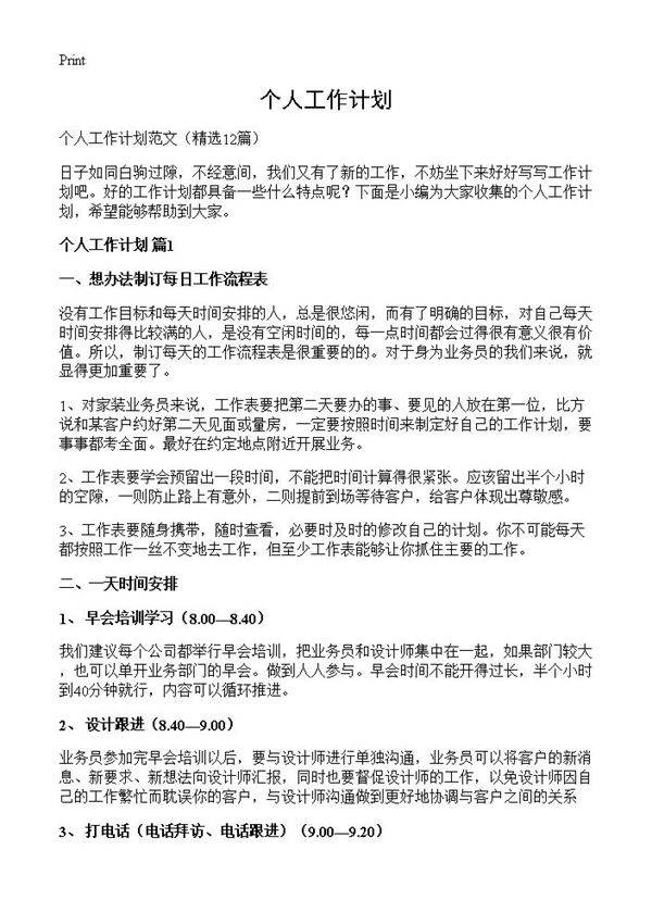 个人工作计划12篇
