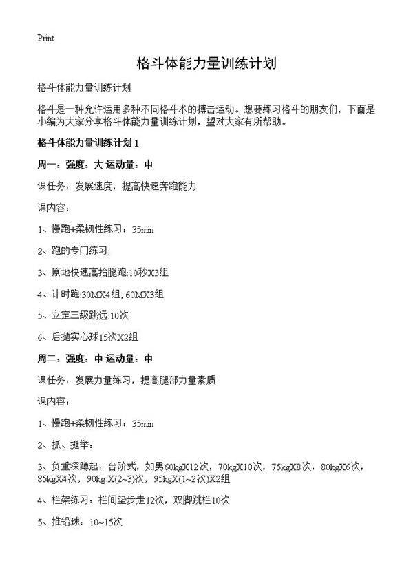 格斗体能力量训练计划