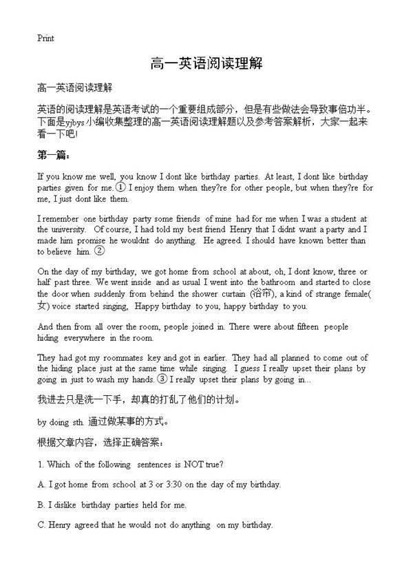 高一英语阅读理解