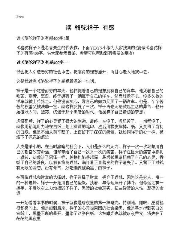 读《骆驼祥子》有感