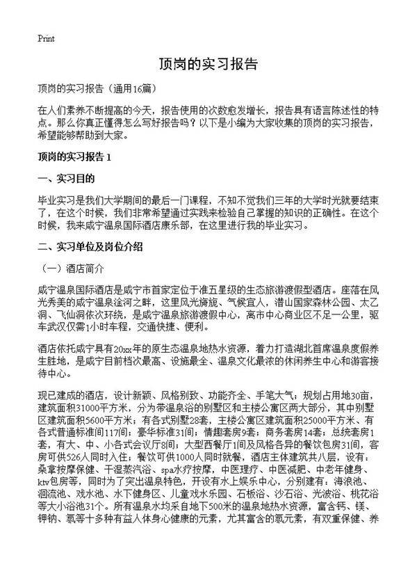 顶岗的实习报告16篇